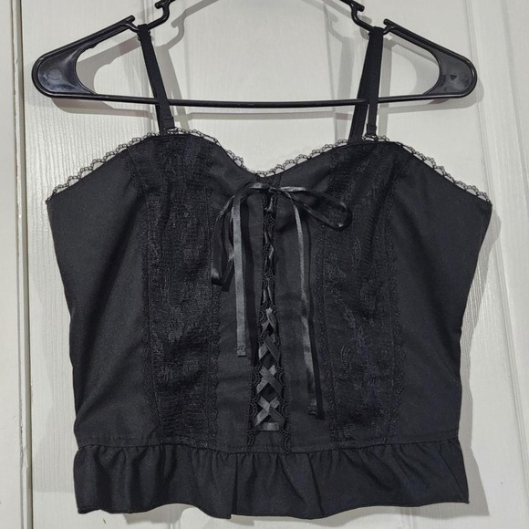 Axes Femme Tops - Vintage Goth Black Lace Up Bustier